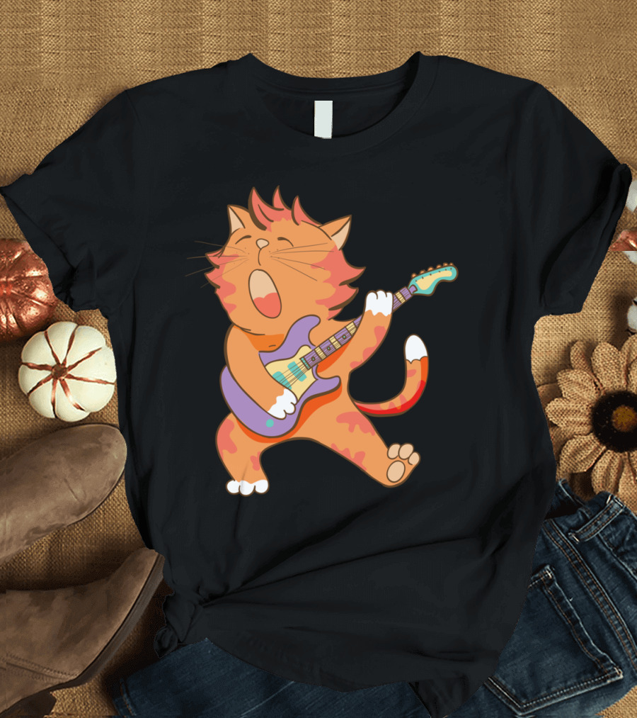 Dabbing Cat Kitten Funny Guitar Serenade T-Shirt