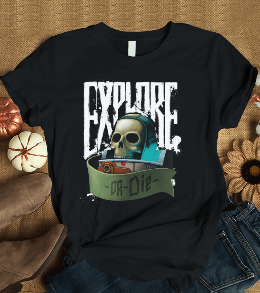 Explore Or Die Skull Spacesuit Retro Adventure T-Shirt