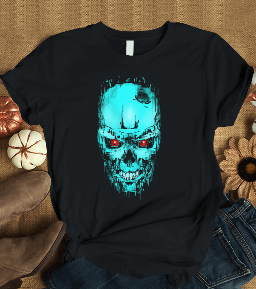 War Machine Cybernetic Skull Red Eyes Relentless Face T-Shirt