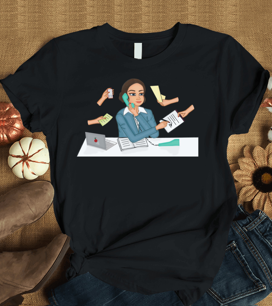 Busy Day Multitasking Office Desk Scene T-Shirt