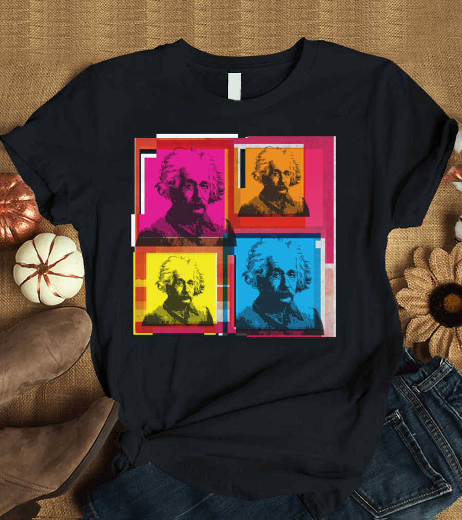 Albert Einstein Four-Color Pop Art Collage T-Shirt