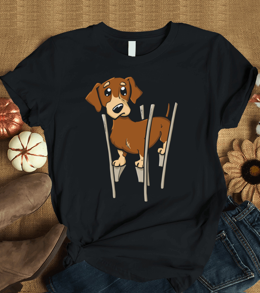 Dachshund Wiener Cartoon Dog on Stilts T-Shirt