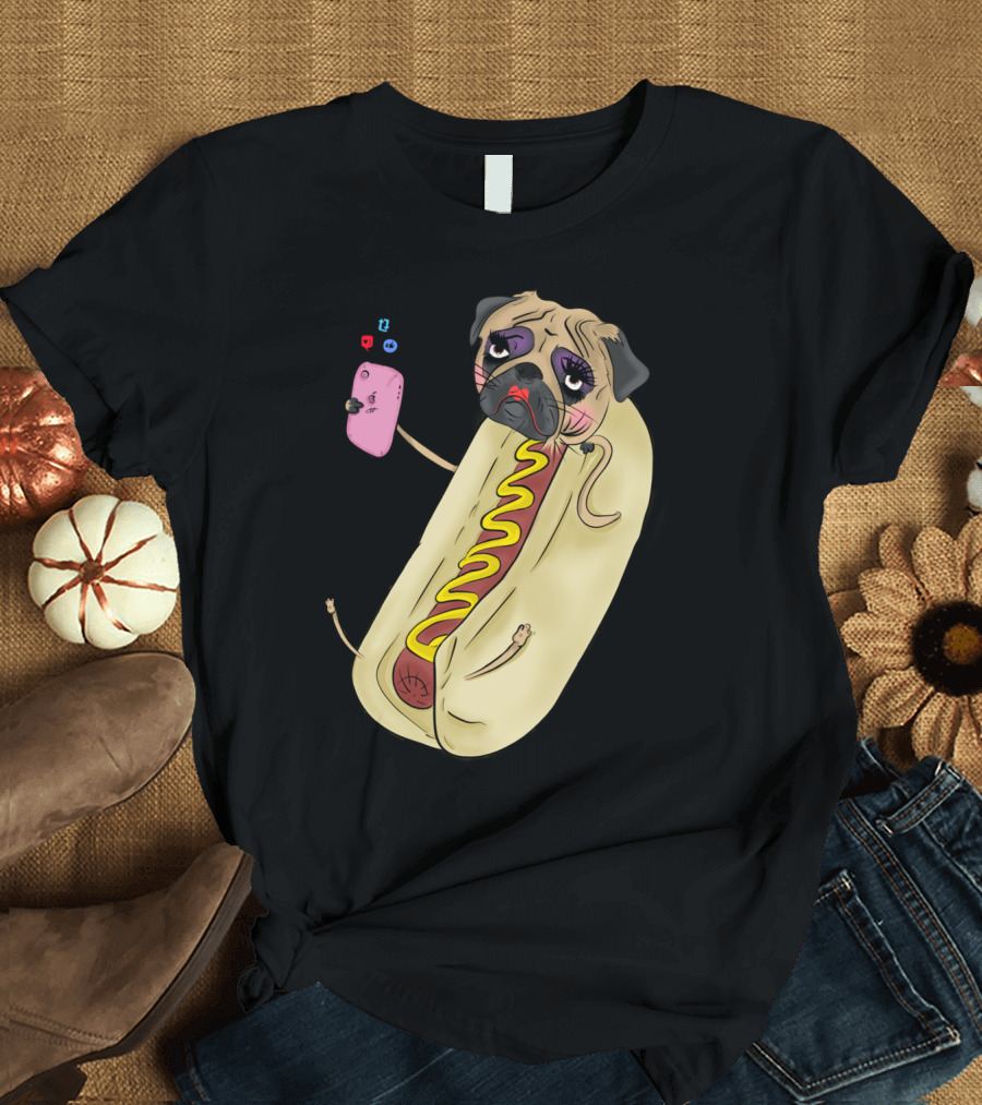 Pug Snapchat Selfie Hotdog Costume T-Shirt