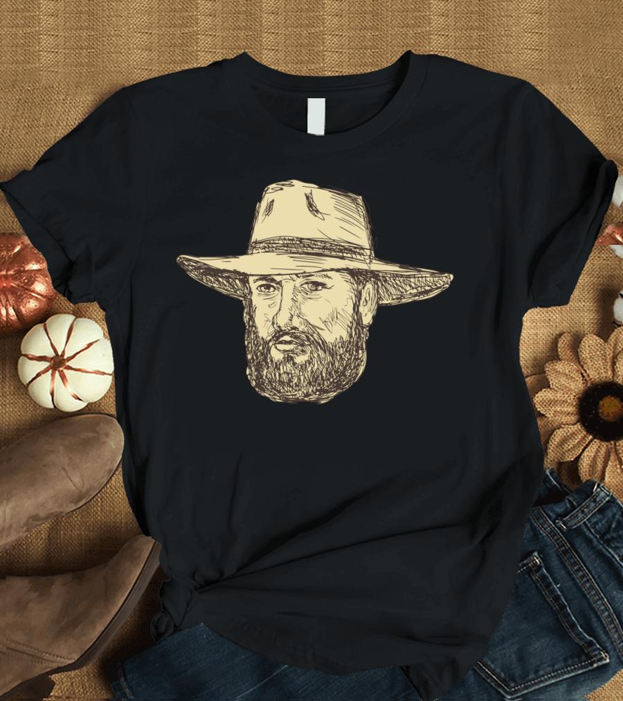 Bearded Cowboy Head Sketch with Wide-Brimmed Hat T-Shirt