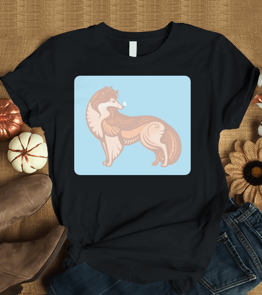 Collie Stylized Dog Illustration on Light Blue Background T-Shirt