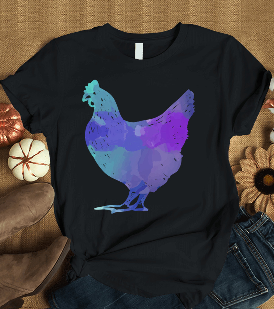 Watercolor Chicken Aqua Purple Blend T-Shirt