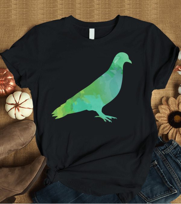 T-Shirt: Watercolor Pigeon Green Gradient Bird T-Shirt Watercolor Pigeon Green Gradient Bird T-Shirt
