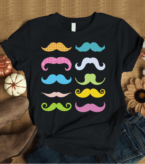 T-Shirt: Colorful Patterned Mustaches Variety T-Shirt Colorful Patterned Mustaches Variety T-Shirt