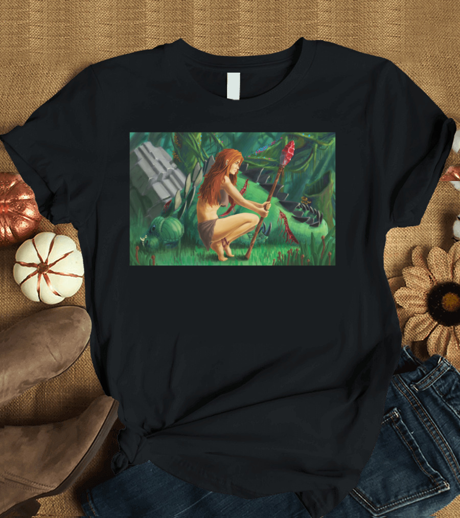 Good Hunt Jungle Adventure with Spear and Ancient Ruins T-Shirt