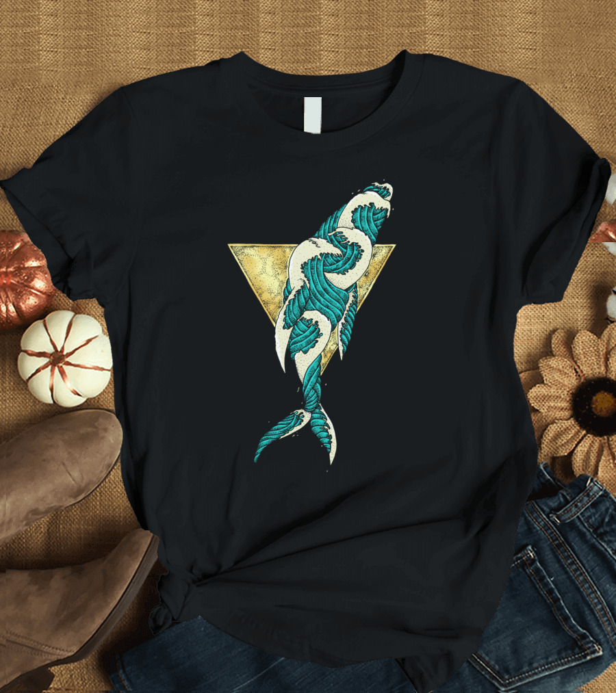 Wavy Whale Enveloped in Golden Triangle T-Shirt