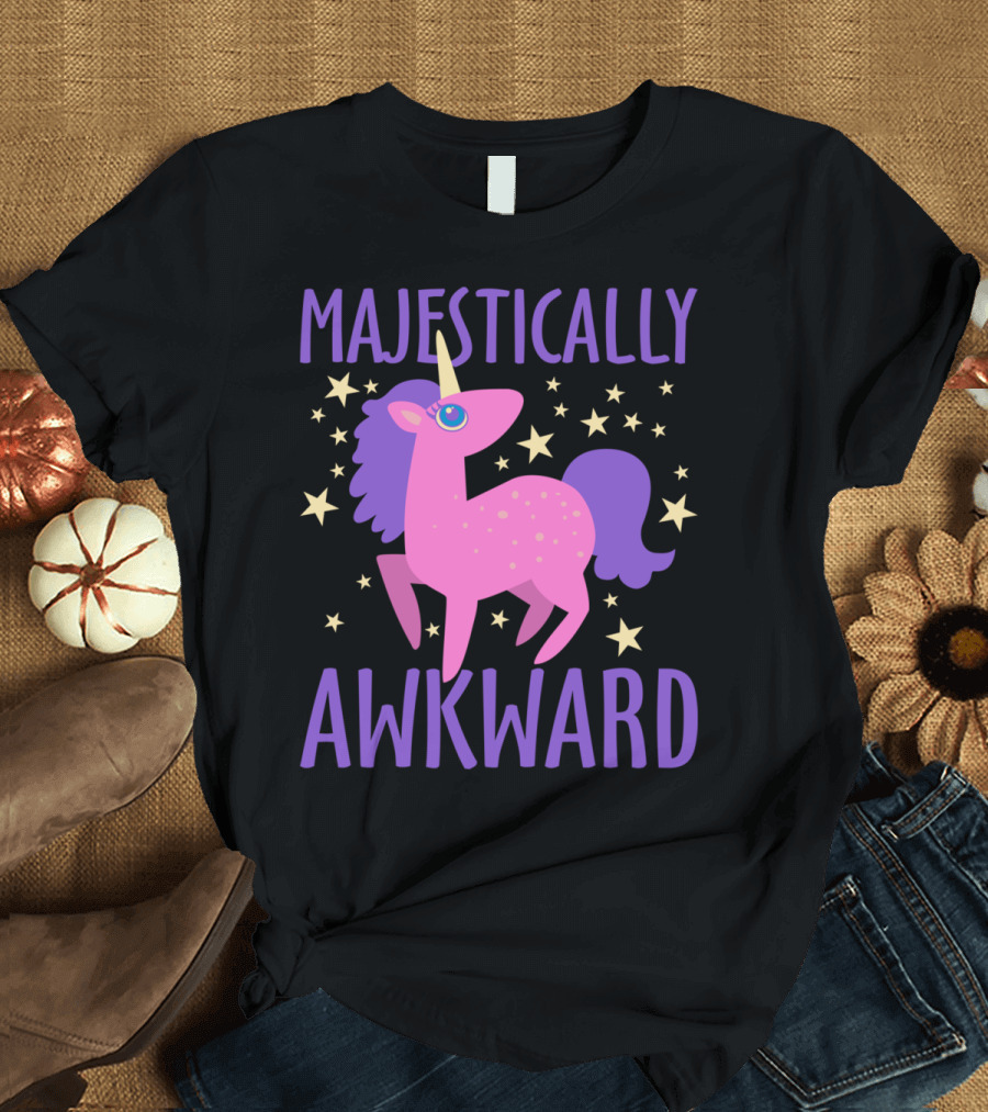 Majestically Awkward Pink Unicorn with Stars T-Shirt