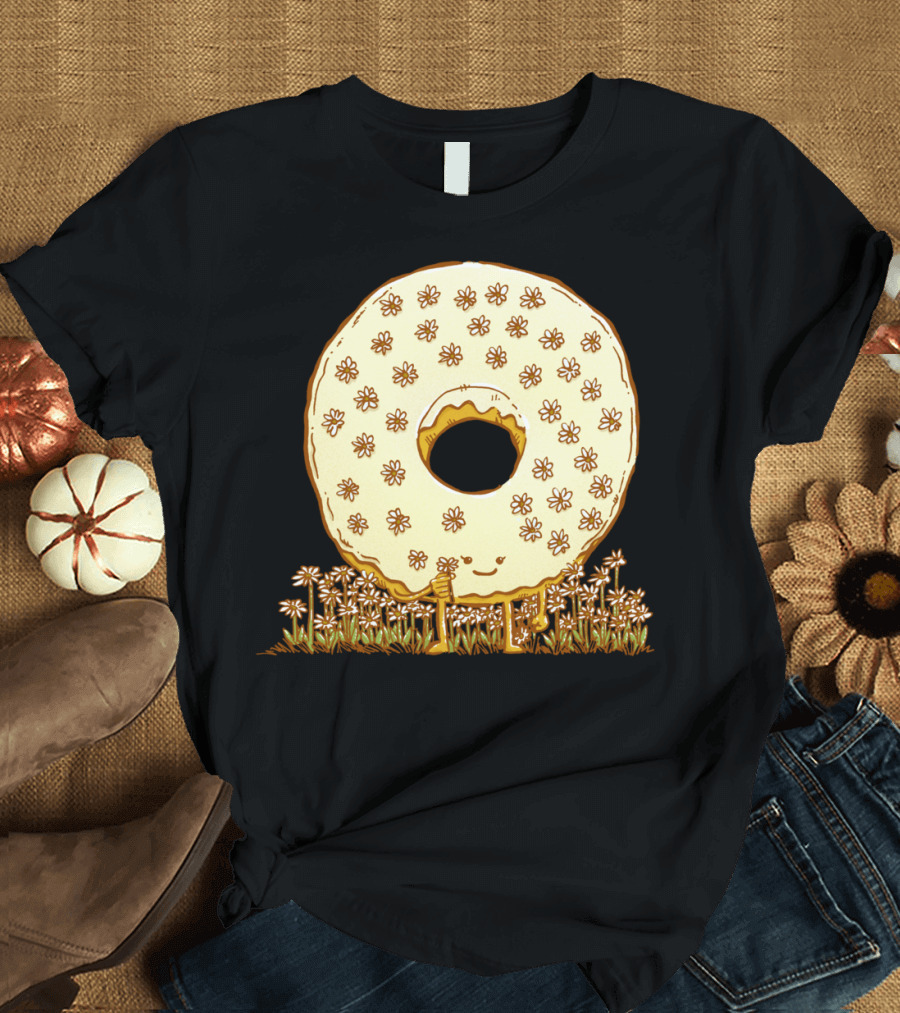 In Bloom Donut Floral Doughnut Character Standing in Field T-Shirt