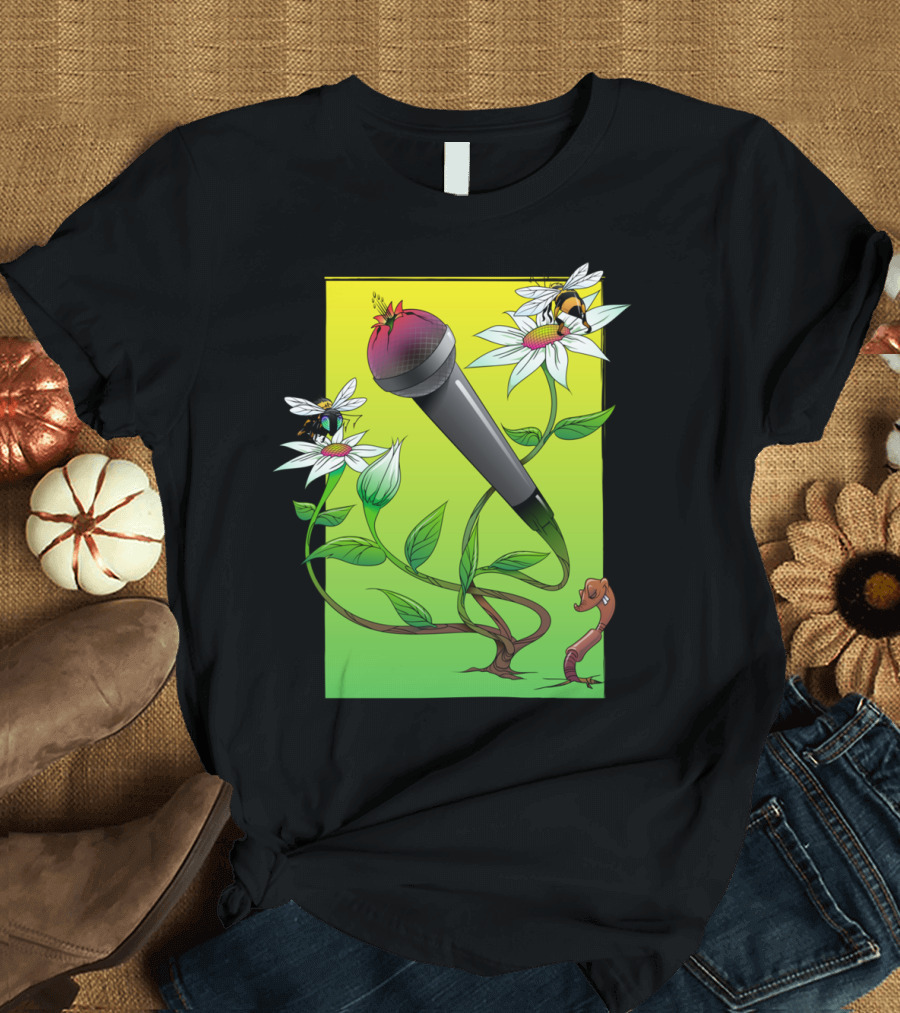 In Bloom Microphone Blossoms with Bees and Flowers T-Shirt