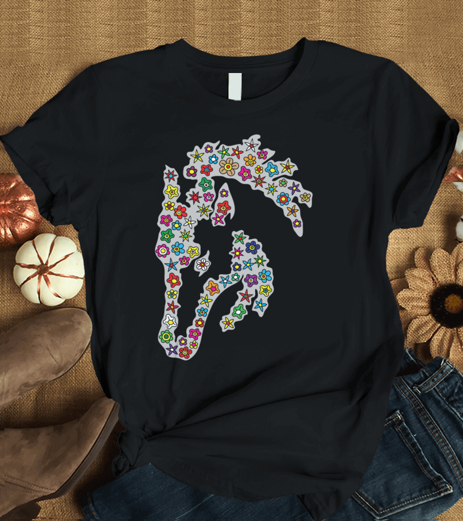 Beauty Head Horse Flower Stars T-Shirt