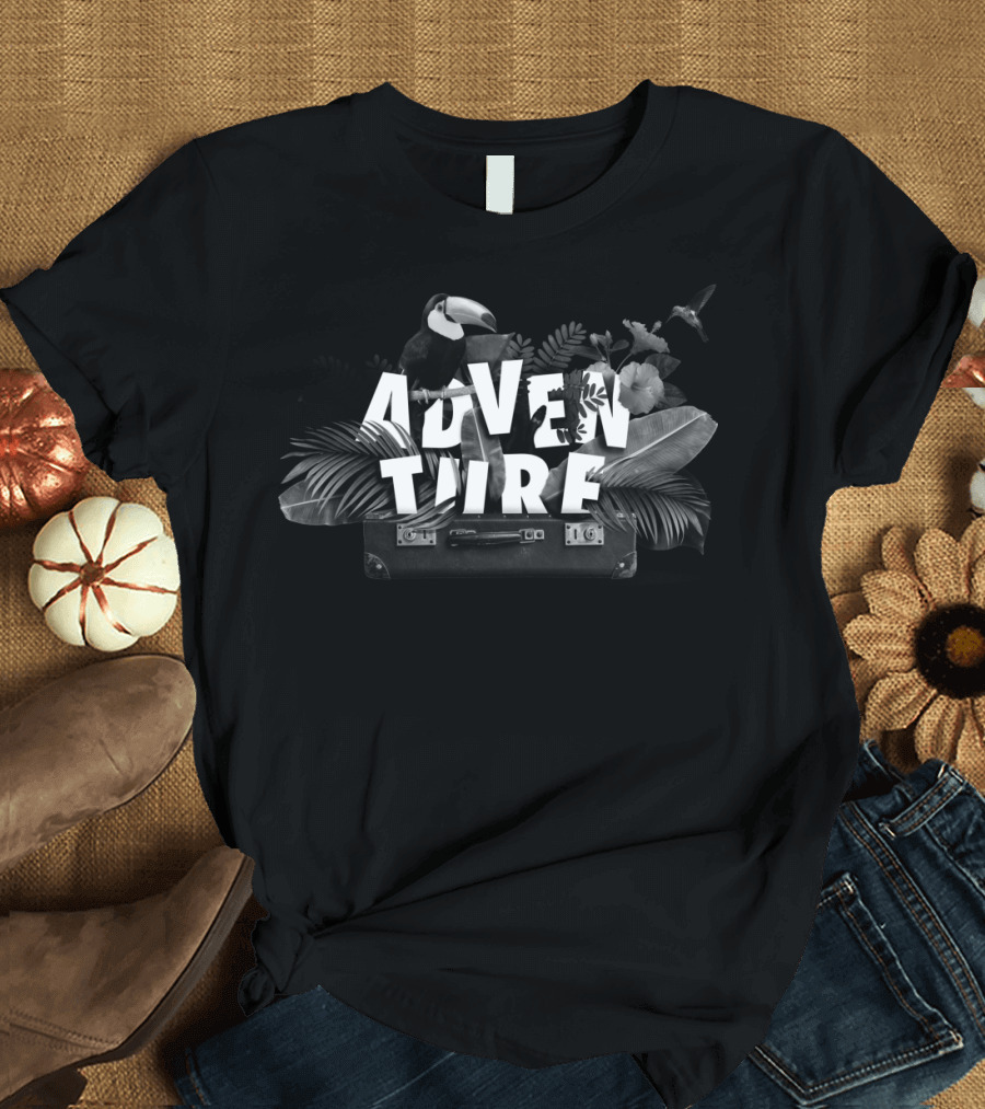 In Case Of Adventure Tropical Suitcase Toucan and Foliage T-Shirt