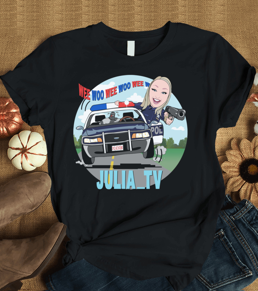Wee Woo Julia_TV Police Car Cartoon with Officer T-Shirt