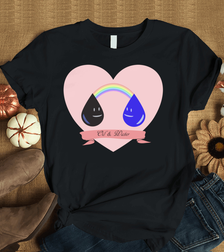Opposites Attract Oil Water Rainbow Heart T-Shirt