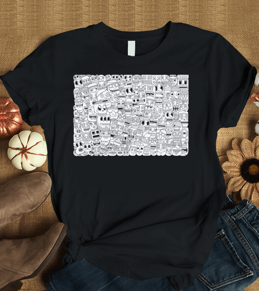 Faces And Thoughts Doodle Pattern by Benny T-Shirt