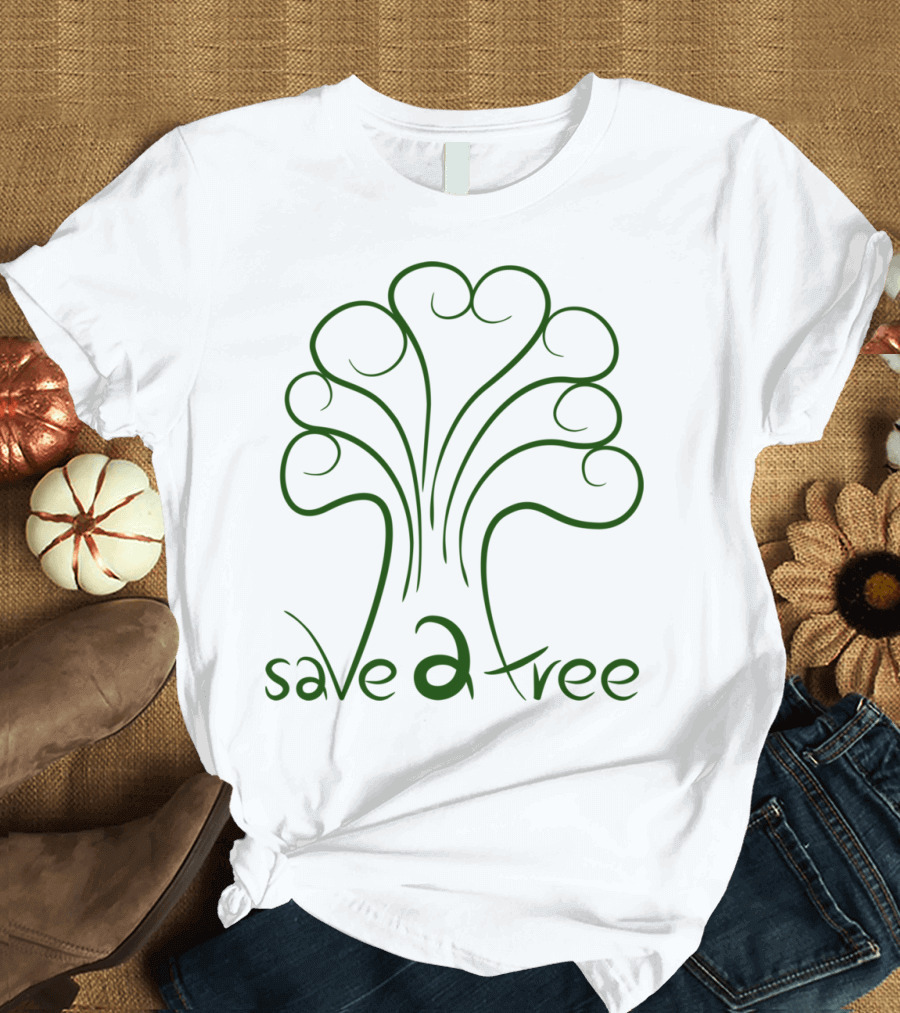 Calebillas Save A Tree Green Swirl Icon with Text Save a Tree T-Shirt