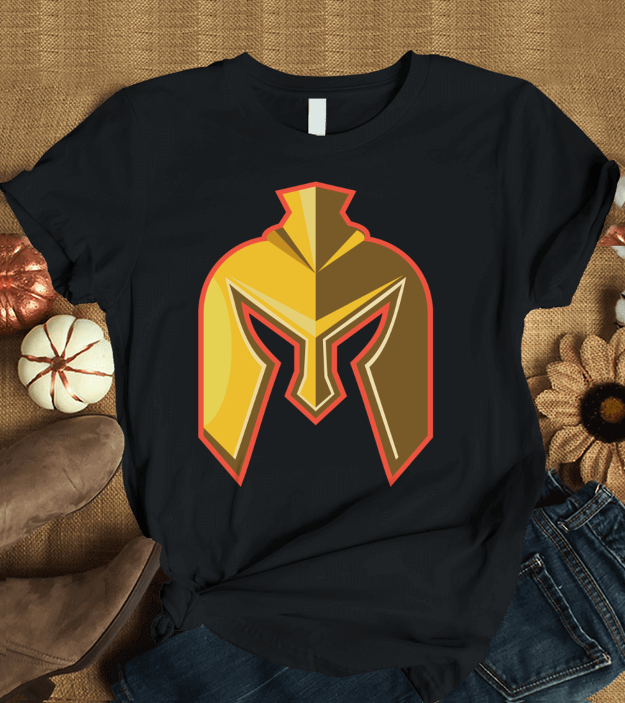 Spartan Helmet Symbol Bold Yellow Red Outline T-Shirt
