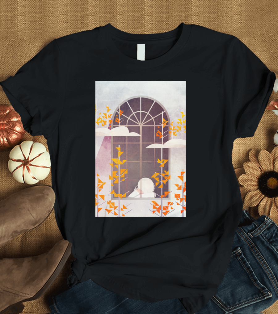 Outside The Window Autumn Leaves and Clouds T-Shirt