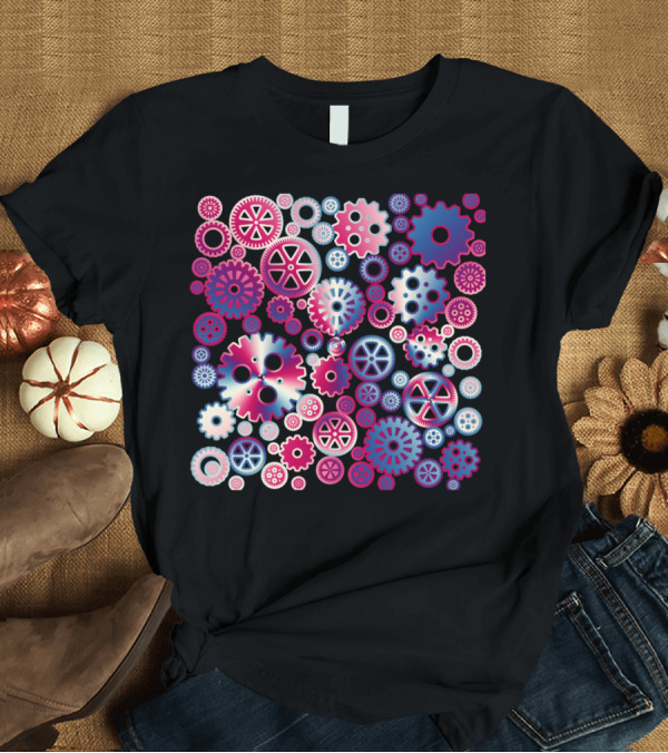 T-Shirt: Colorful Metallic Gears in Vibrant Mechanical Hues T-Shirt Colorful Metallic Gears in Vibrant Mechanical Hues T-Shirt