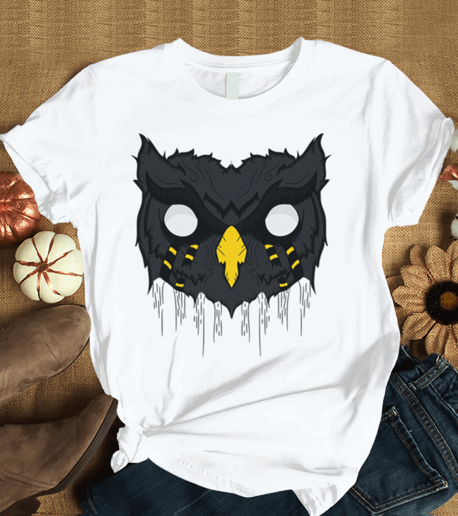 Owl Case Dark Mask with White Eyes and Yellow Beak T-Shirt