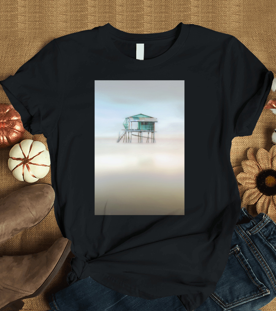 In Perfect Isolation Bl Misty Coastal House on Stilts T-Shirt