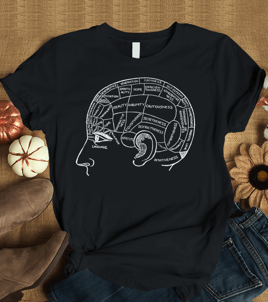 Phrenology Human Brain Functions Diagram with Emotional and Intellectual Faculties T-Shirt