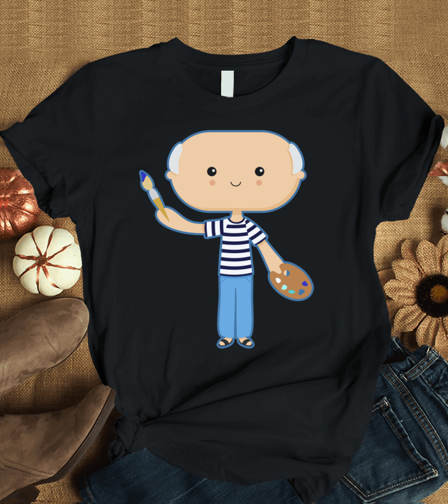Pablo Picasso Cartoon Art Palette Striped Shirt Paintbrush T-Shirt