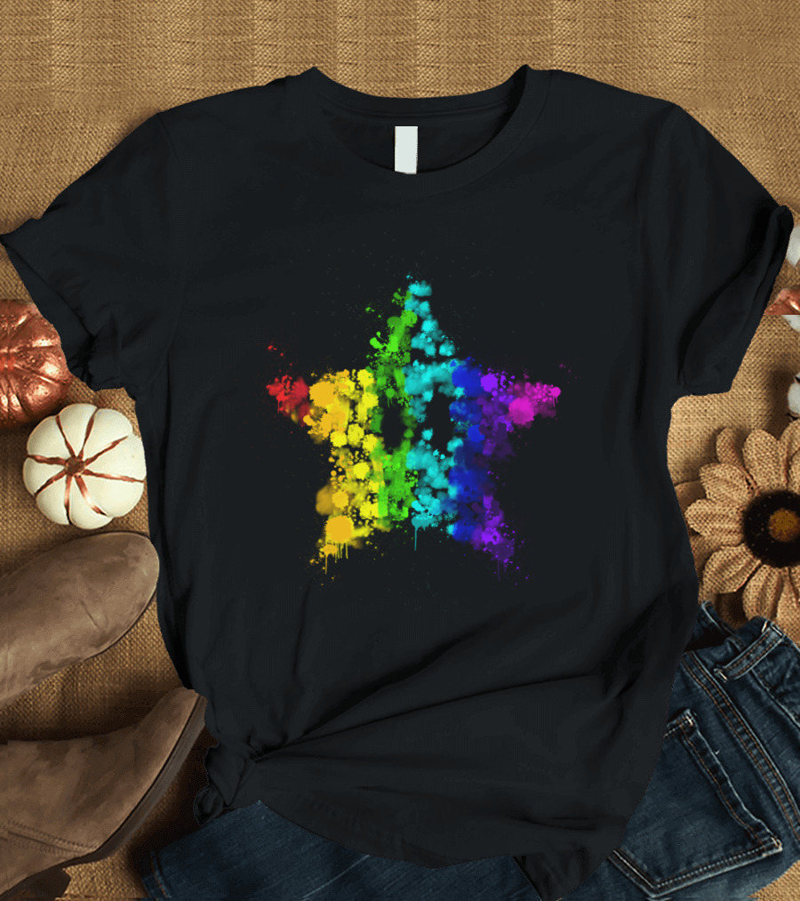 Graffiti Rainbow Splatter Star T-Shirt