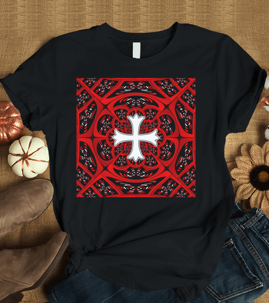 White Patonce Cross Red Geometric T-Shirt