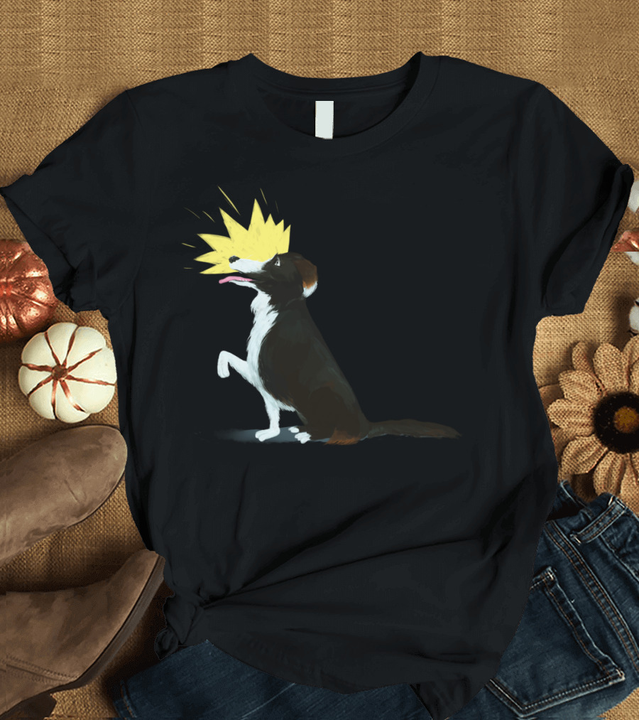 Fun Border Collie Dog with Yellow Burst T-Shirt