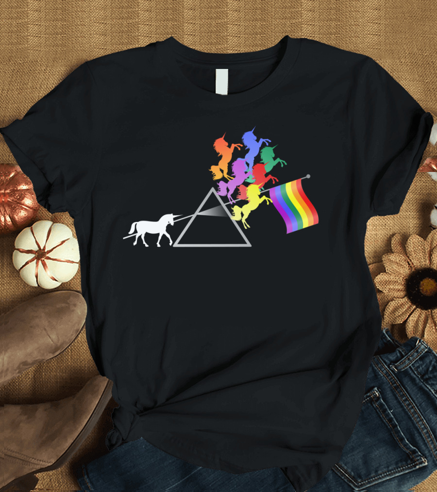 Dark Side Of Unicorns Prism Rainbow Spectrum T-Shirt