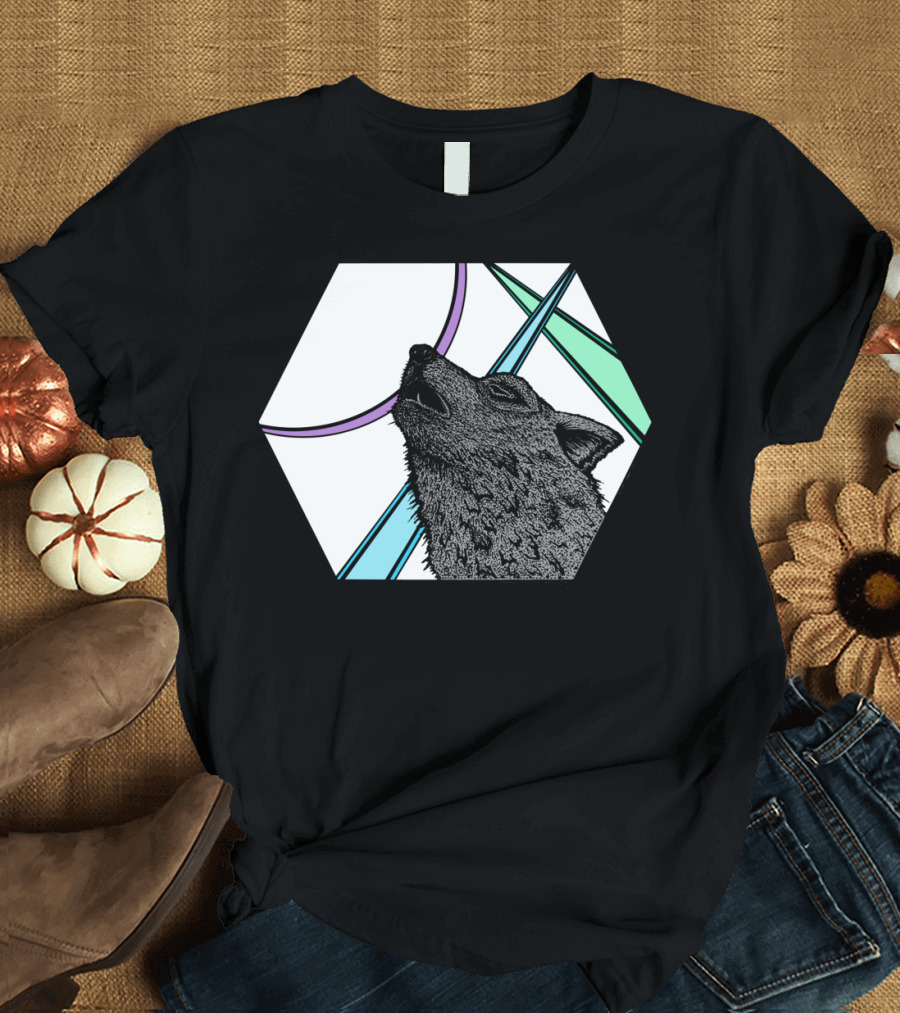 Colourful Wolfe Geometric Pastel Hexagon Wolf T-Shirt