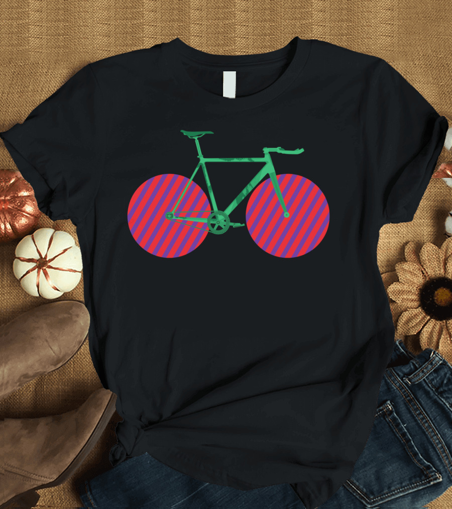 Funky Wheels Striped Red Purple Bicycle T-Shirt