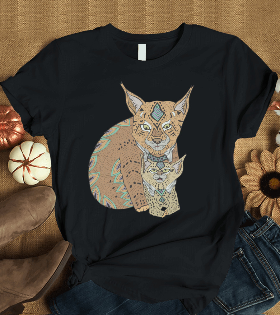 Wild Cats Love Colorful Geometric Lynx T-Shirt
