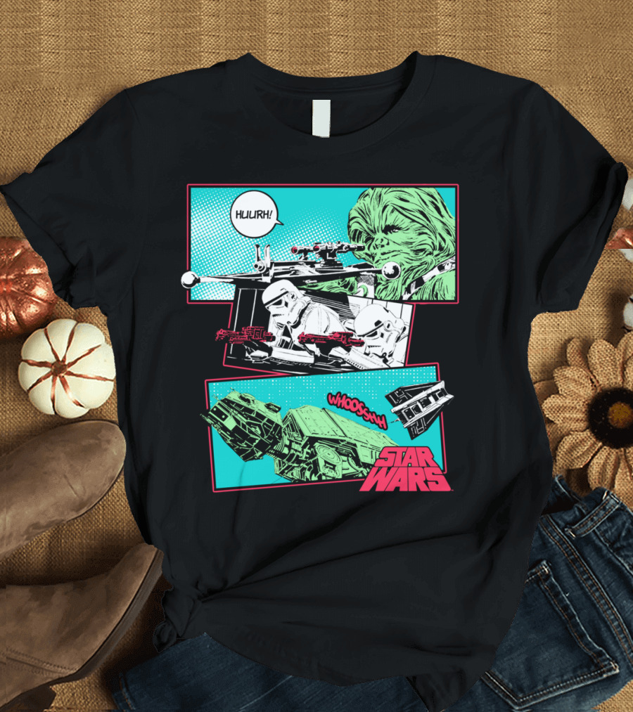 Star Wars Comic Scene Chewbacca Tie Fighter Stormtroopers Actions T-Shirt
