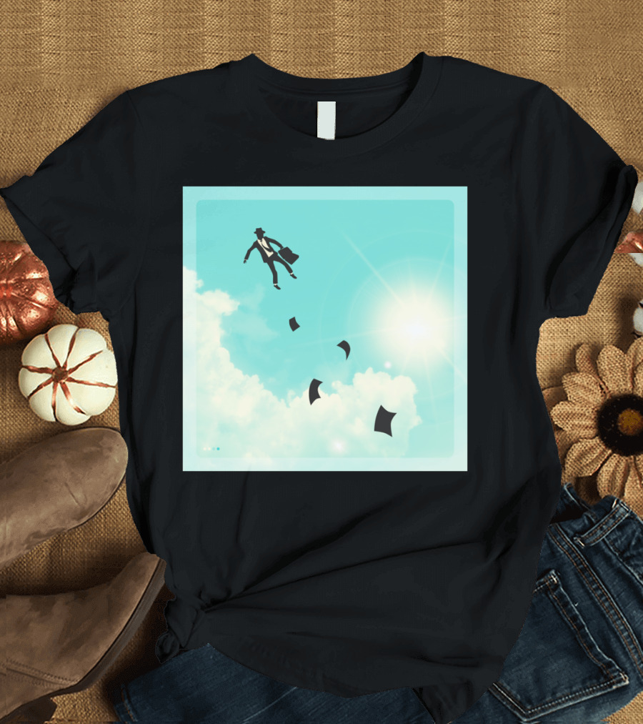 FALLING UP Surreal Floating Businessman Clouds Sunlight Sky T-Shirt