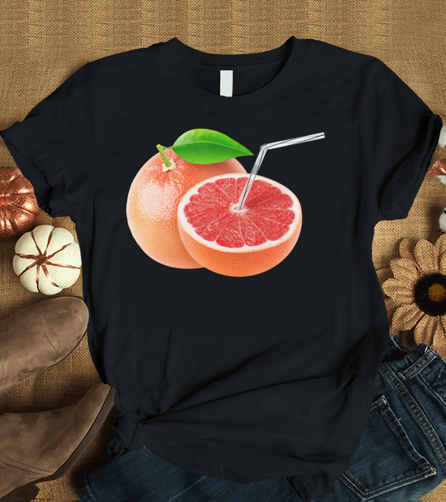Grapefruit Juice Sip with Leaf and Straw T-Shirt