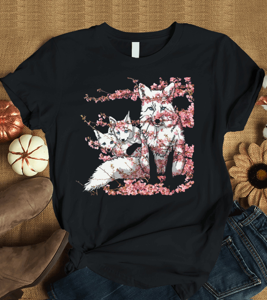 Spring Cherry Blossom Fox Family T-Shirt