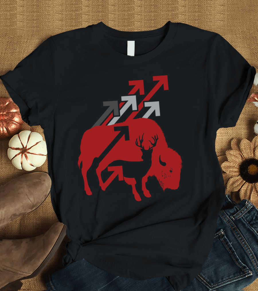 Wildlife Buffalo and Deer with Arrows T-Shirt