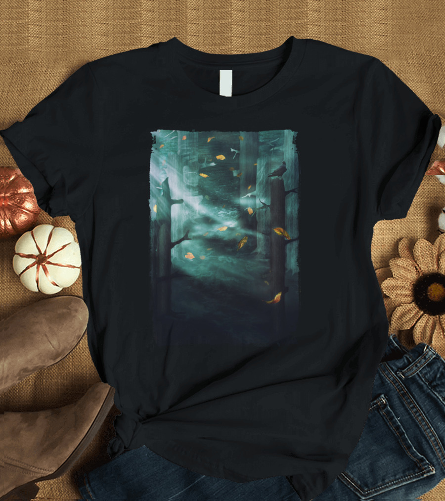 In The Woods Tonight Raven Forest Leaves T-Shirt
