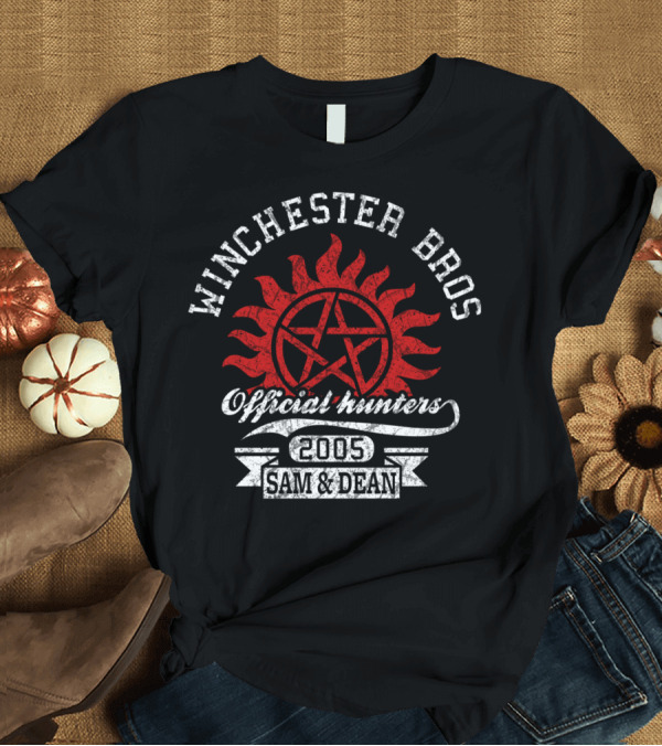 T-Shirt: Winchester Bros Sam and Dean 2005 Hunters Pentagram Sunburst T-Shirt Winchester Bros Sam and Dean 2005 Hunters Pentagram Sunburst T-Shirt