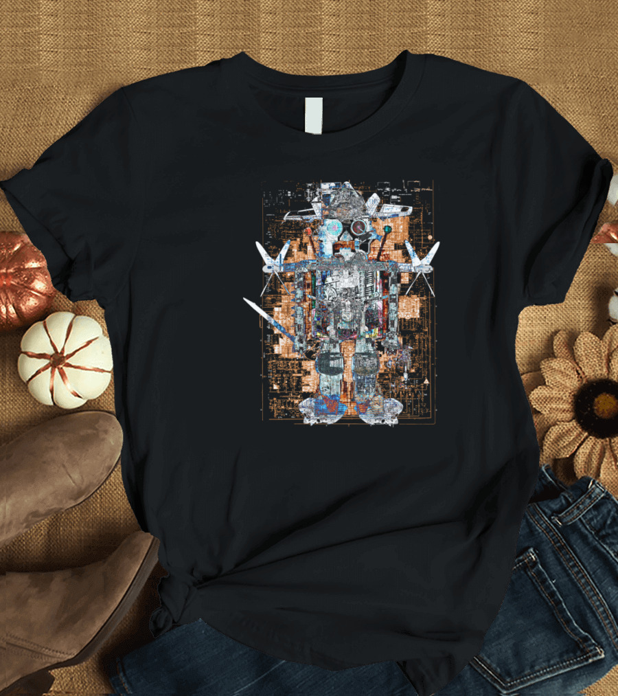 Amazing Giant Robot With Cat Driver Schematic Detail T-Shirt