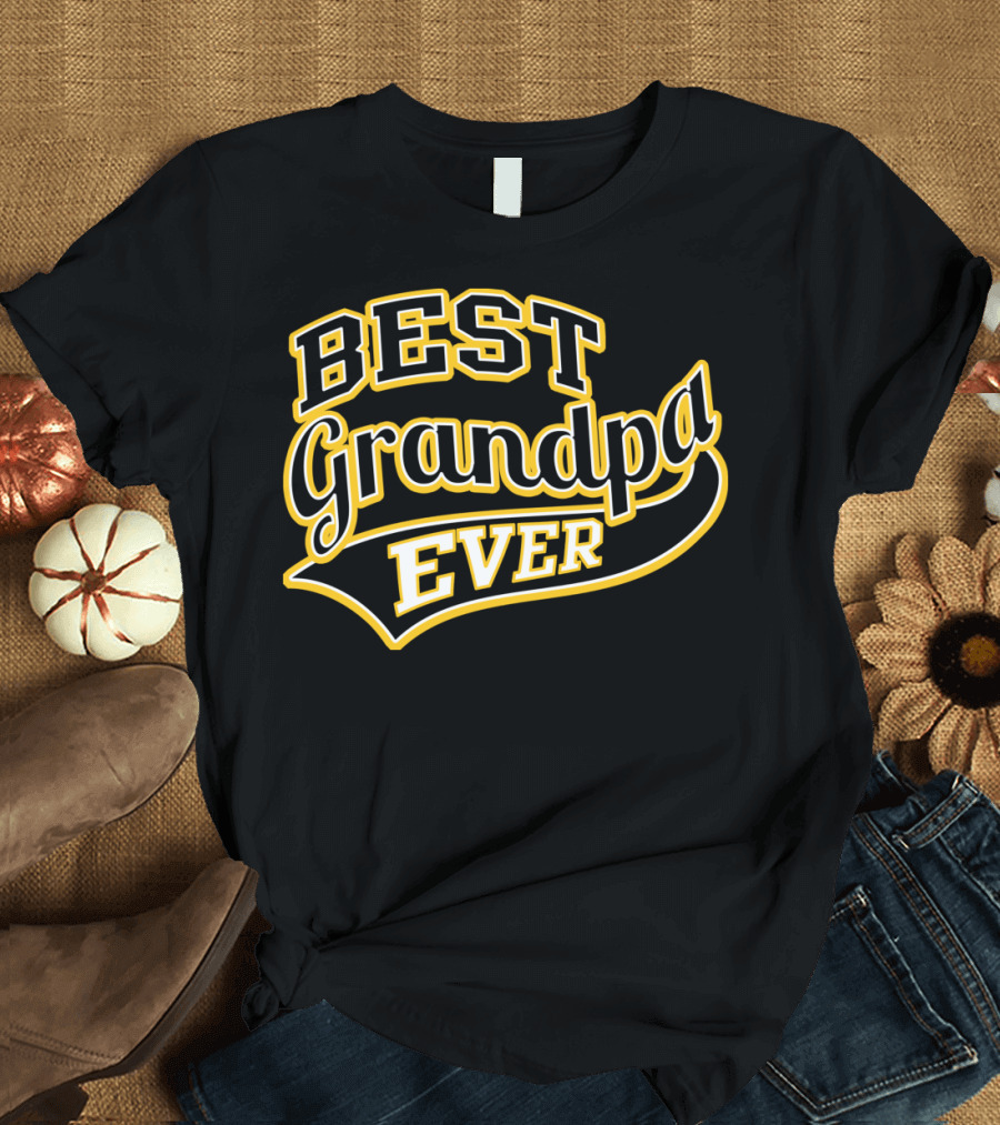 Best Grandpa Ever Baseball Style Retro Text T-Shirt