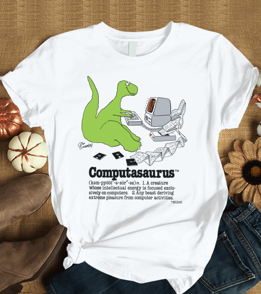 Computasaurus Dinosaur Enjoying Computer Activities Definition T-Shirt