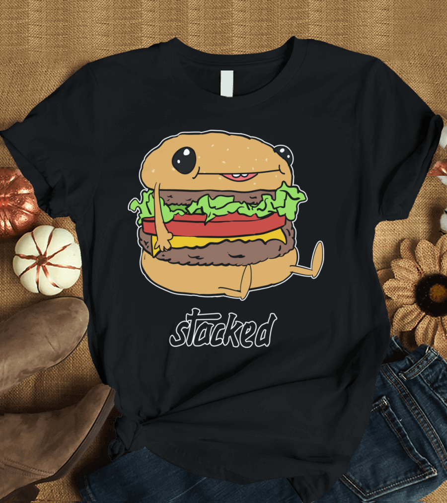 Stacked Kawaii Hamburger Character T-Shirt