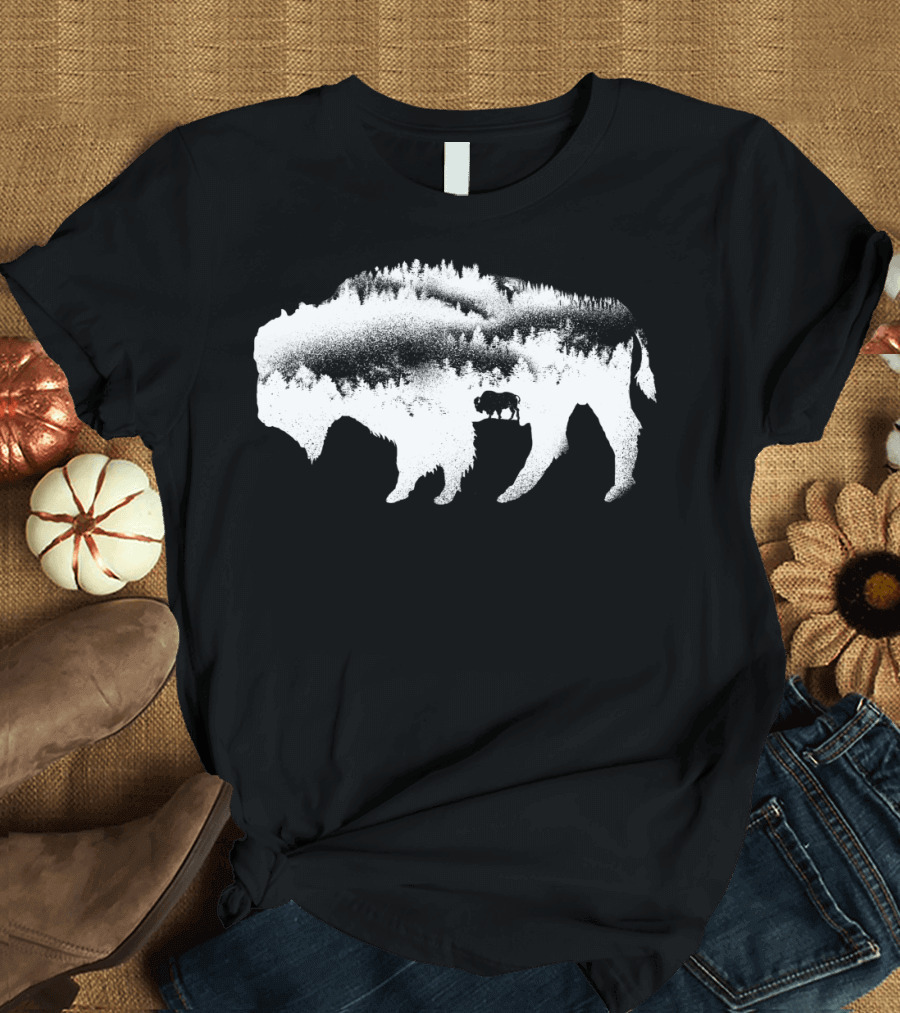 American Bison Forest Landscape T-Shirt