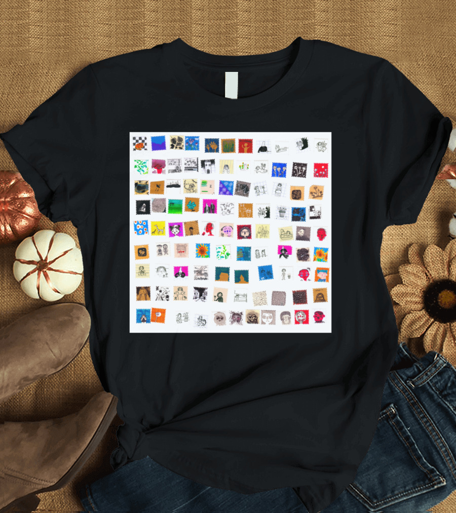 Stamp Collection Collage with Diverse Artistic Miniatures T-Shirt